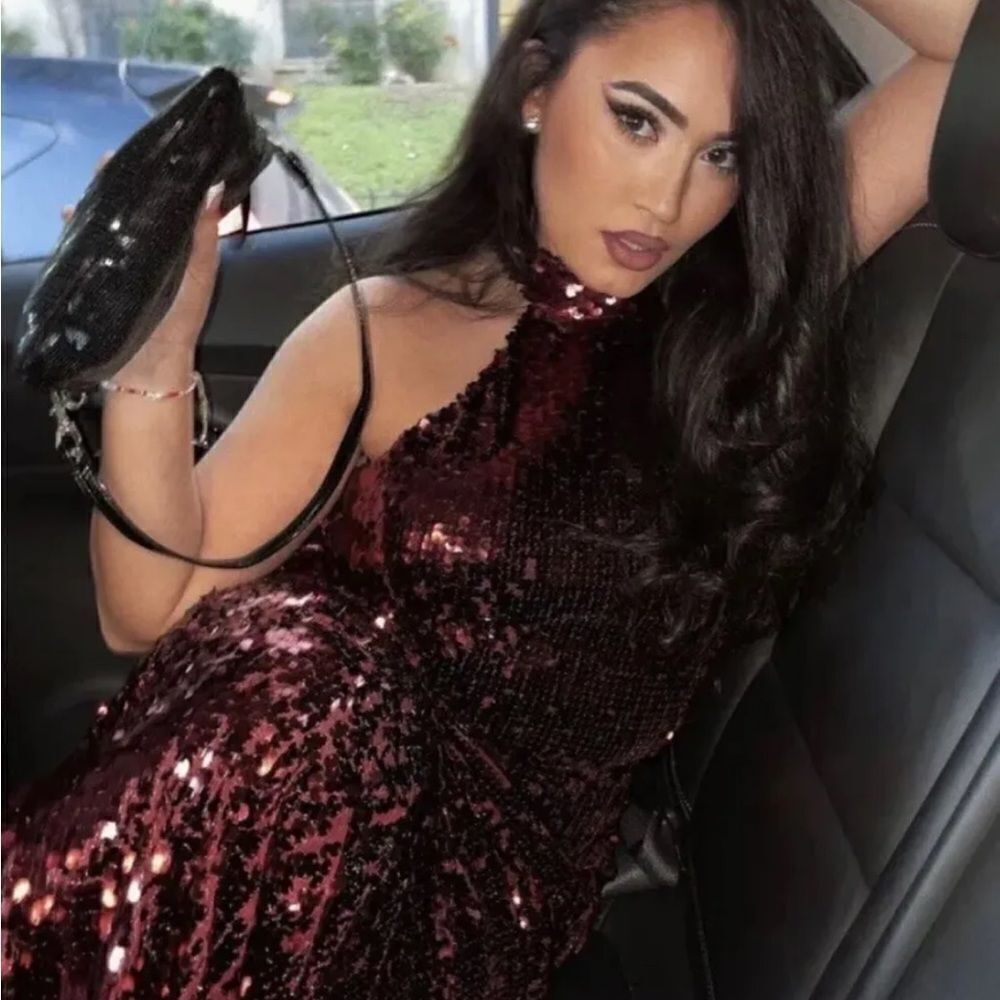🔥ZARA sequin maxi dress dark red SZ SMALL new with tag #1